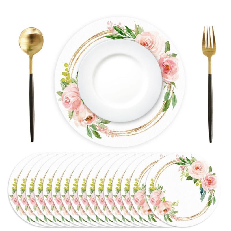 Paquete de 50 manteles individuales de papel desechables rosa con diseño floral de rosas 35 cm de diámetro manteles redondos para bodas cumpleaños