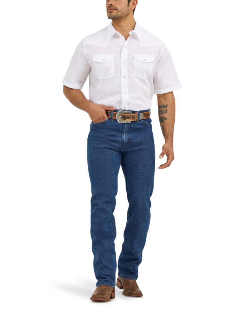Camisa Wrangler para hombre estilo vaquero básico de manga corta con dos bolsillos y broches a presión – Blanca