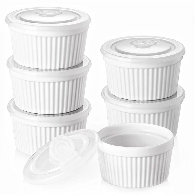 Ramequines DOWAN 170 ml con tapas - Pack de 6 - Blanco