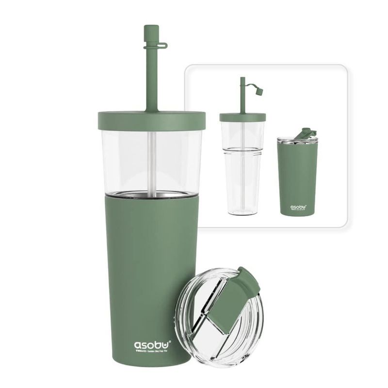 Vaso Asobu de 795 ml Tritan con funda de acero y tapas