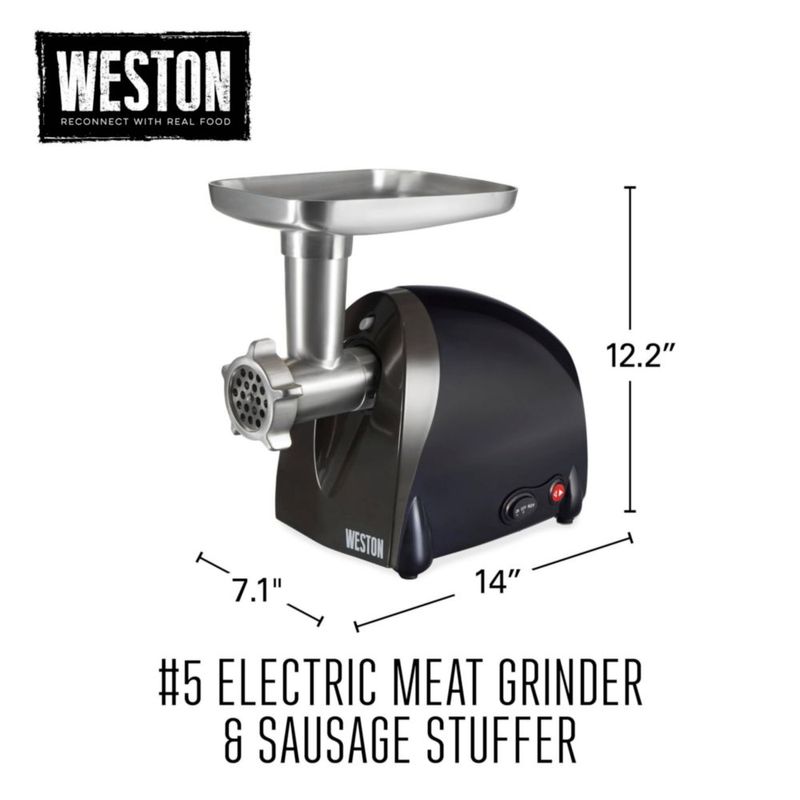 Picadora de carne eléctrica Weston y embutidora modelo 5 500 vatios motor de 5/8 HP muele hasta 09 kg por minuto incluye placas de acero inoxidable
