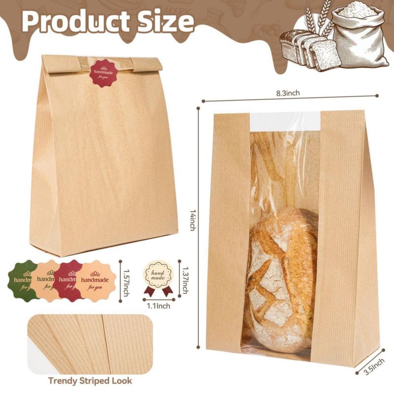Bolsas para pan Funcoo 25 unidades 36 cm con ventana de papel kraft