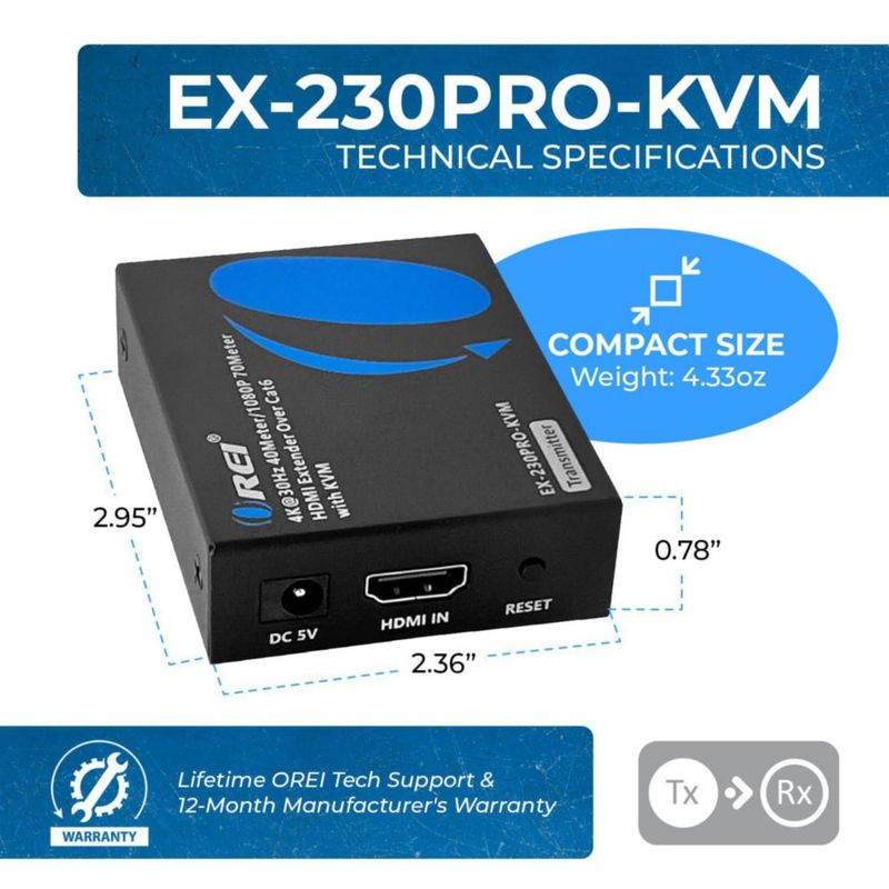 Extensor KVM HDMI OREI 4K 40 m con puertos USB 1.1