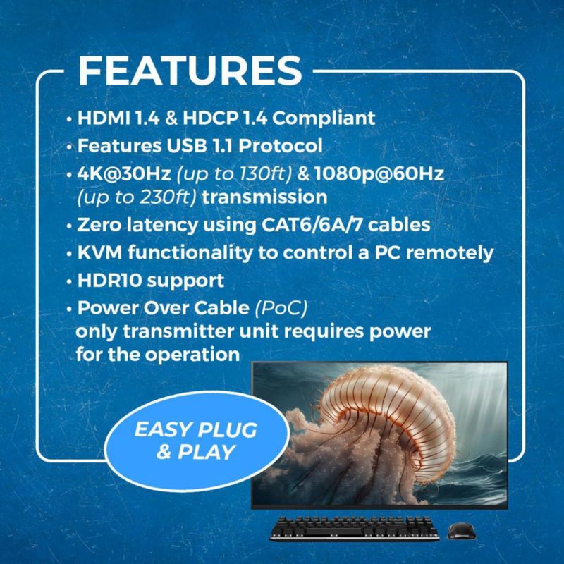 Extensor KVM HDMI OREI 4K 40 m con puertos USB 1.1