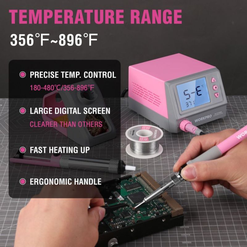 Estación de soldadura WORKPRO kit de soldador de 60 W con pantalla digital 5 puntas extra control de temperatura de precisión para reparación