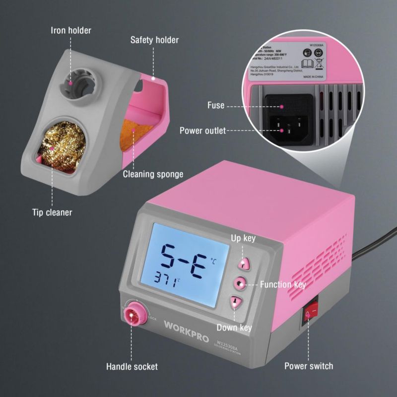 Estación de soldadura WORKPRO kit de soldador de 60 W con pantalla digital 5 puntas extra control de temperatura de precisión para reparación