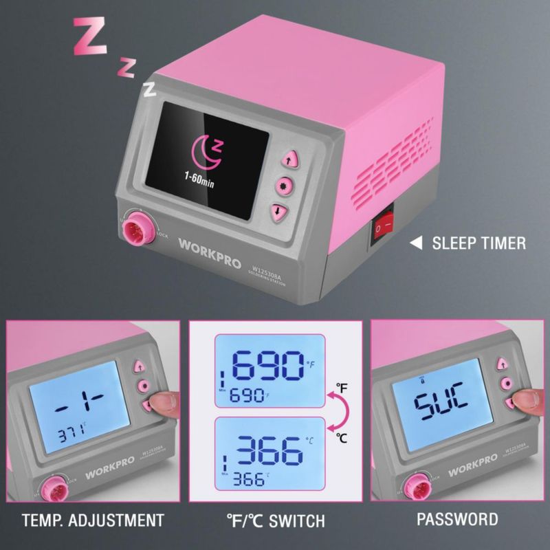Estación de soldadura WORKPRO kit de soldador de 60 W con pantalla digital 5 puntas extra control de temperatura de precisión para reparación
