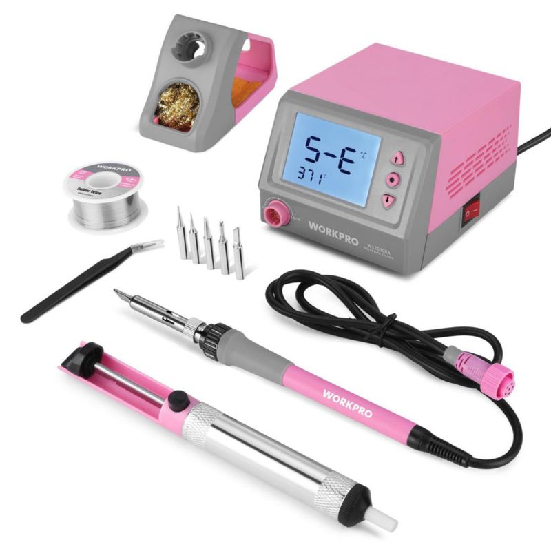 Estación de soldadura WORKPRO kit de soldador de 60 W con pantalla digital 5 puntas extra control de temperatura de precisión para reparación