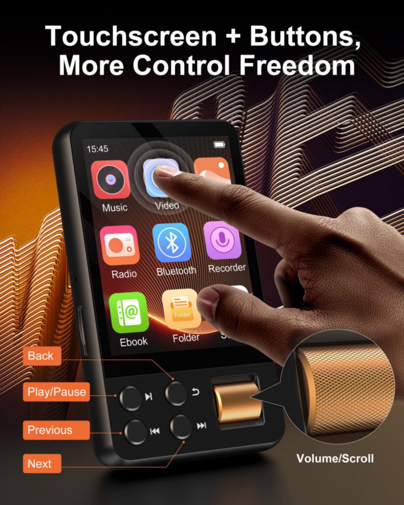 Reproductor MP3 AGXOV 128 GB Bluetooth 5.4 Sonido Hi‑Fi