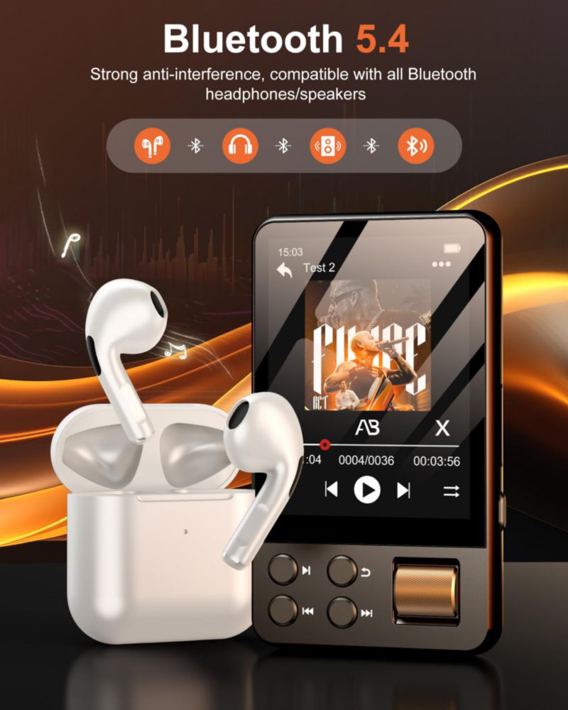 Reproductor MP3 AGXOV 128 GB Bluetooth 5.4 Sonido Hi‑Fi