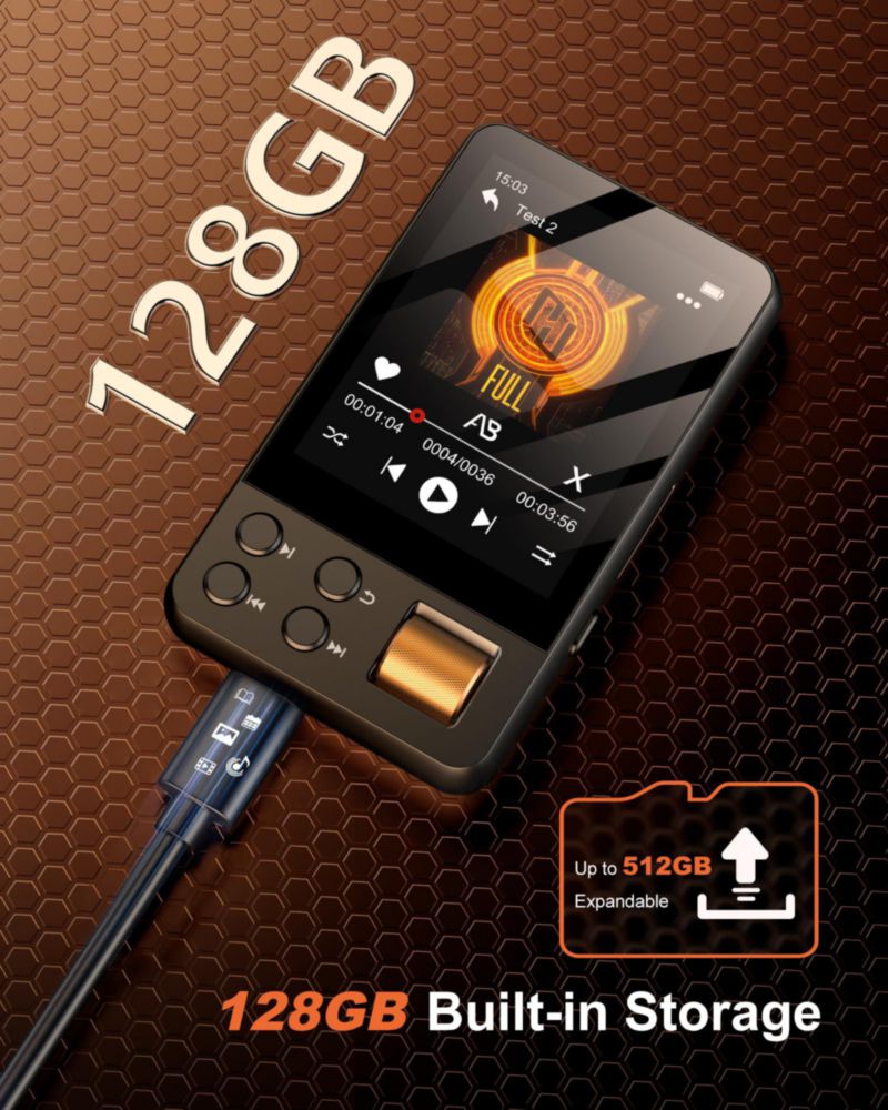 Reproductor MP3 AGXOV 128 GB Bluetooth 5.4 Sonido Hi‑Fi