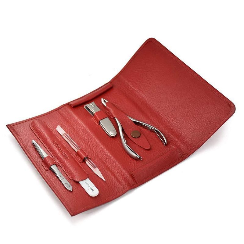 Cortaúñas GERMANIKURE 5 pzas con estuche de cuero rojo
