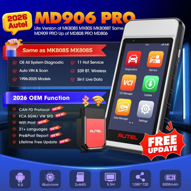 Escáner OBD2 Autel MD906 PRO 2026 – Diagnóstico de todos los sistemas y 11 funciones de servicio