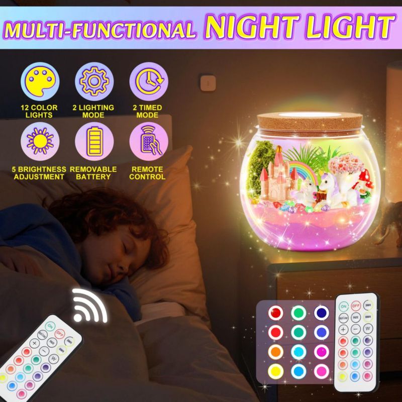 Kit de Terrario Hannstar Unicornio con Luz LED DIY para Niñas