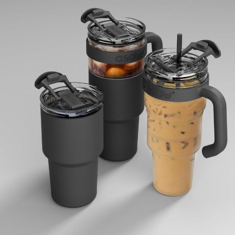 Vaso térmico Asobu 1 L negro con funda y pajita