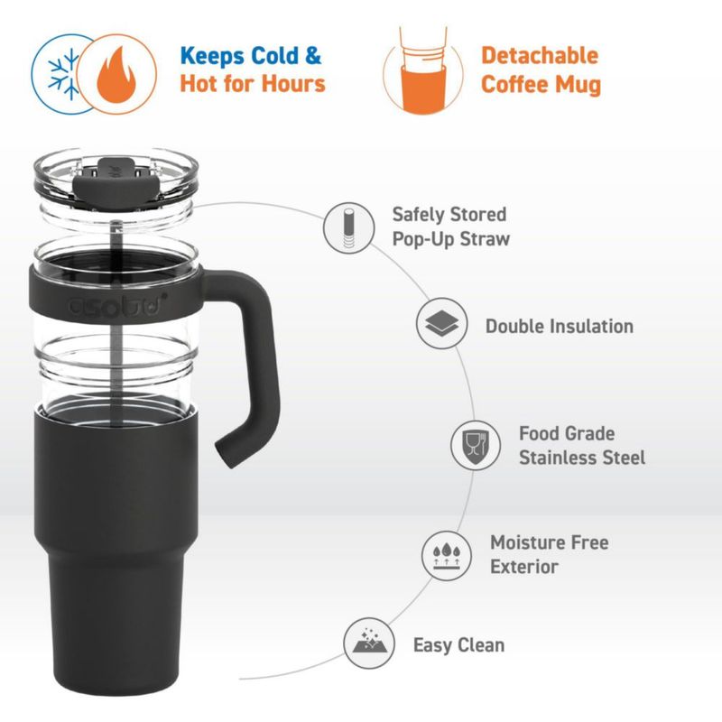 Vaso térmico Asobu 1 L negro con funda y pajita