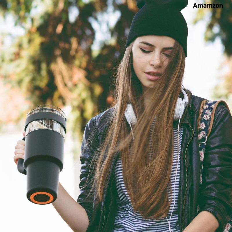 Vaso térmico Asobu 1 L negro con funda y pajita