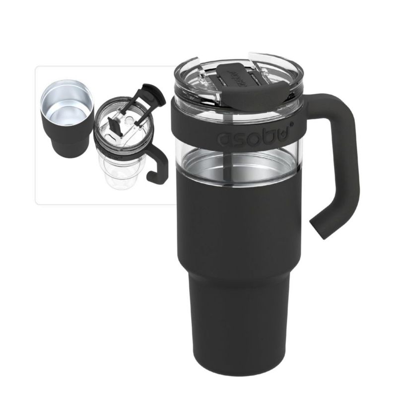 Vaso térmico Asobu 1 L negro con funda y pajita