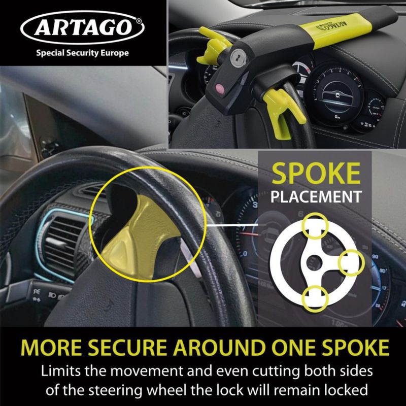 Candado para volante Artago 870 con alarma de 120 dB y LED