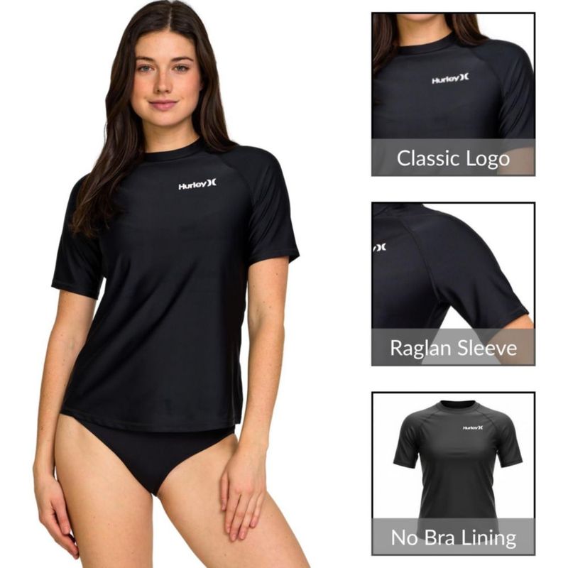 Hurley Rash Guard Mujer UPF 50+ Negro de Manga Corta