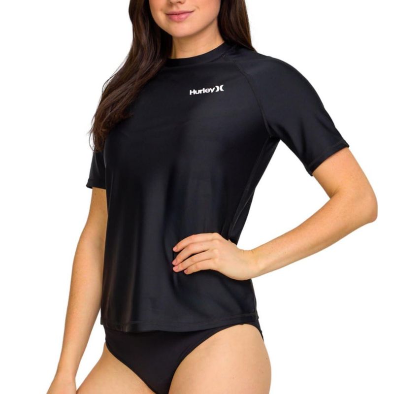 Hurley Rash Guard Mujer UPF 50+ Negro de Manga Corta