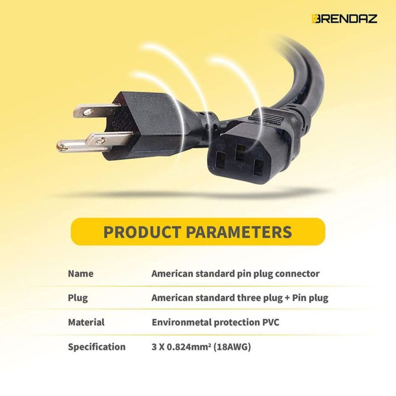 Cable de alimentación BRENDAZ 3 m 3 clavijas NEMA 5-15P C13 125 V