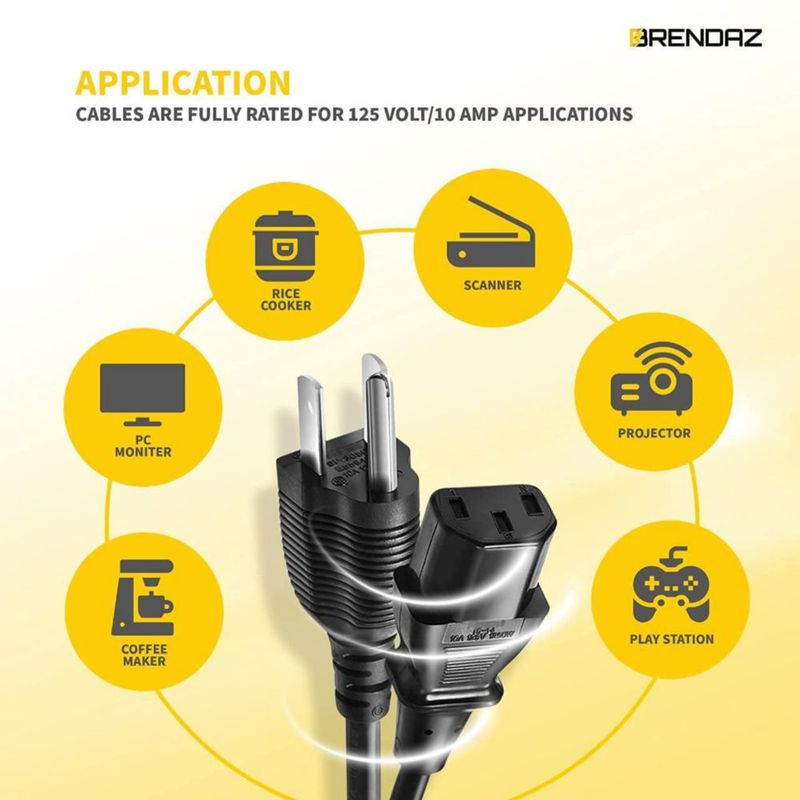 Cable de alimentación BRENDAZ 3 m 3 clavijas NEMA 5-15P C13 125 V