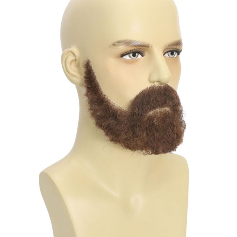 Barba Postiza Bromobiz de Cabello Humano Rizado Marrón