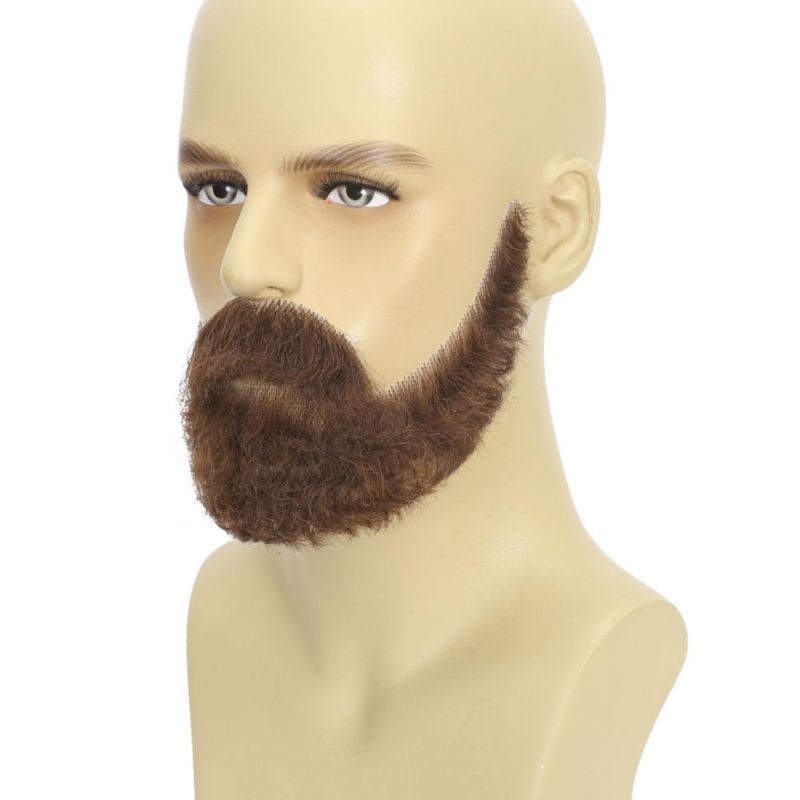 Barba Postiza Bromobiz de Cabello Humano Rizado Marrón