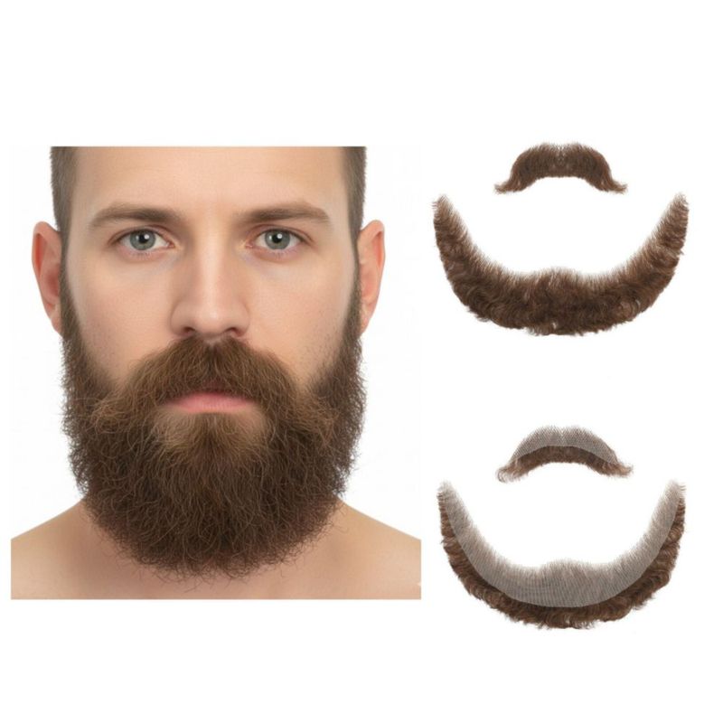 Barba Postiza Bromobiz de Cabello Humano Rizado Marrón