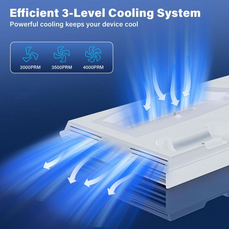 Soporte para PS5 fivtek con ventilador de refrigeración y cargador de controladores – Blanco