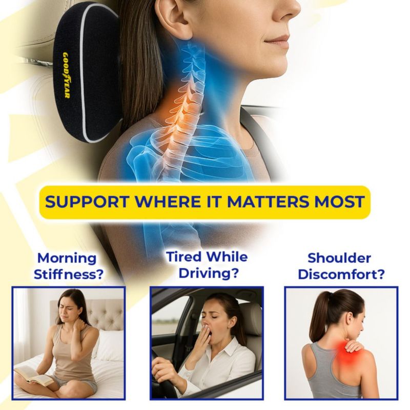 Almohadilla cervical para coche Goodyear de espuma viscoelástica negra