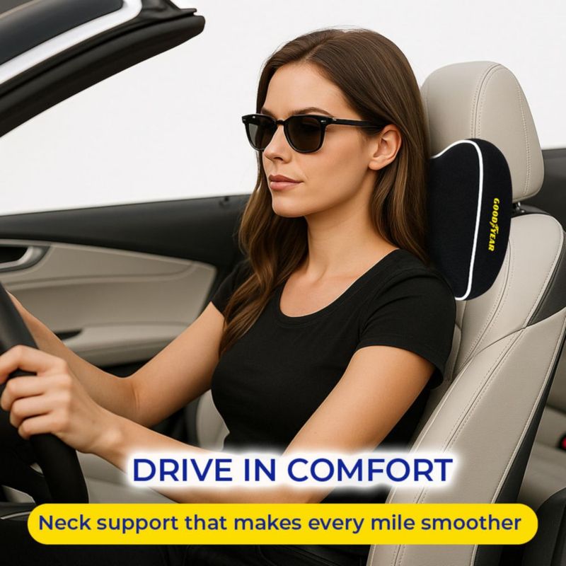 Almohadilla cervical para coche Goodyear de espuma viscoelástica negra