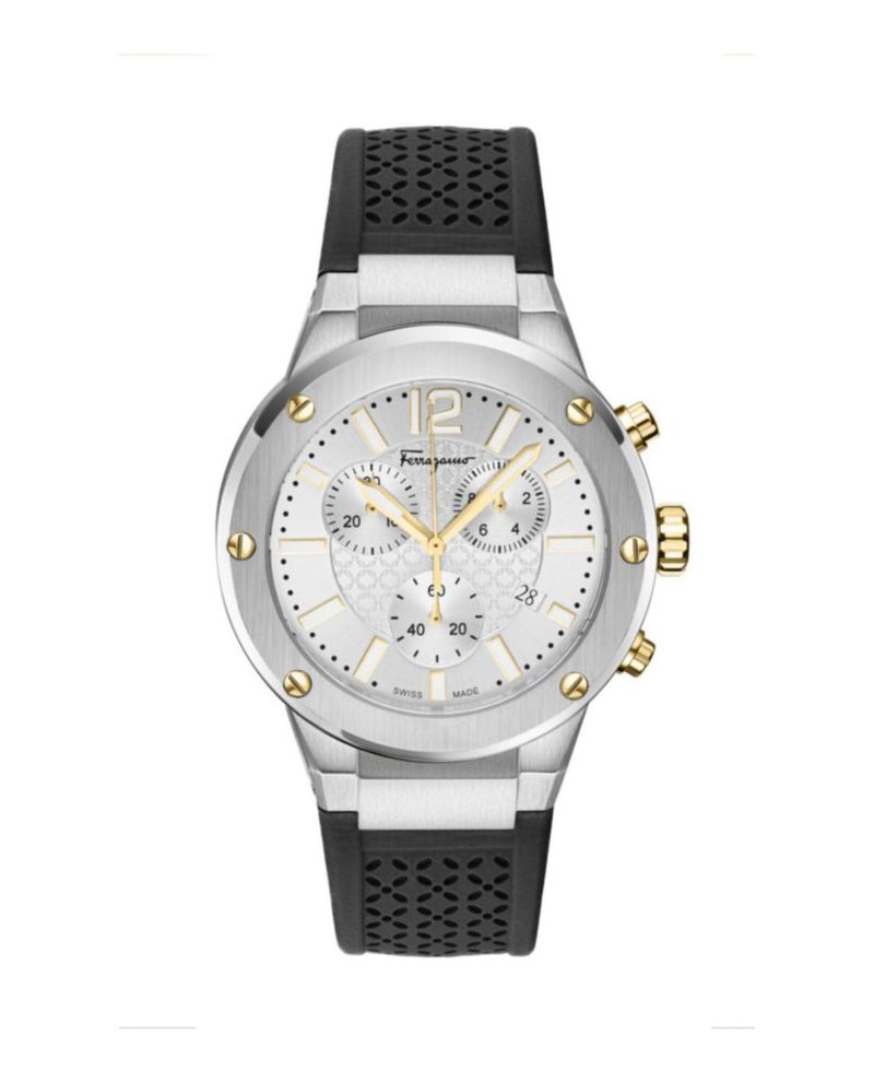 Reloj Salvatore Ferragamo 42 mm esfera plateada con correa negra