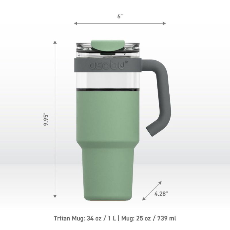Vaso Asobu 965 ml Verde albahaca con pajilla