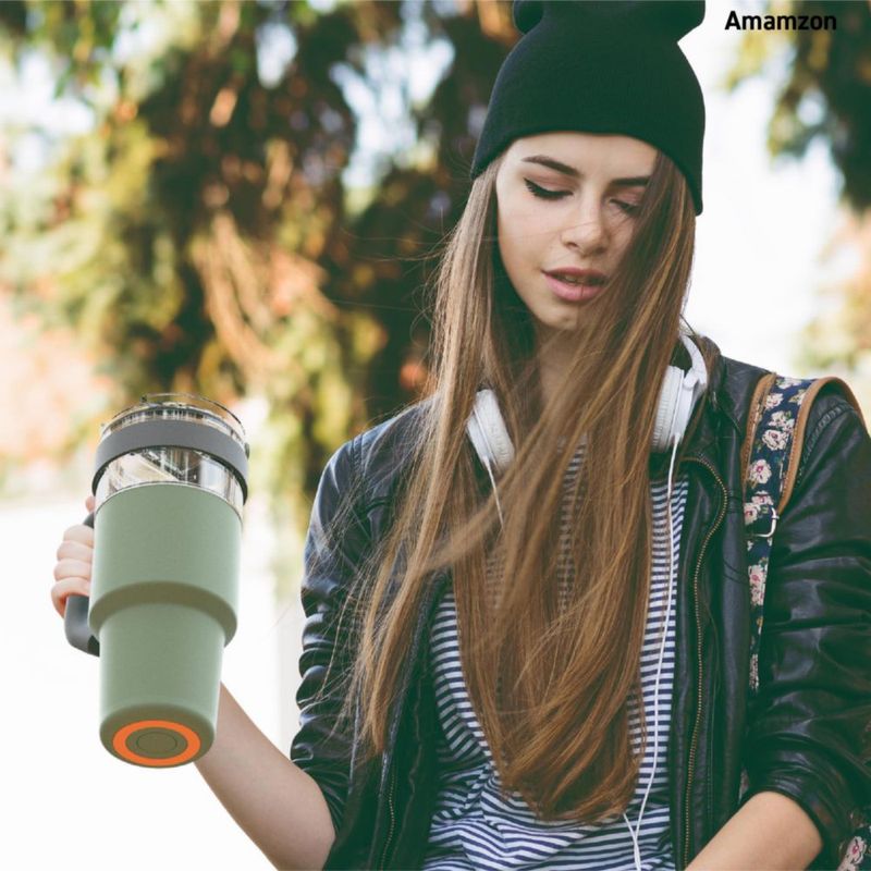 Vaso Asobu 965 ml Verde albahaca con pajilla