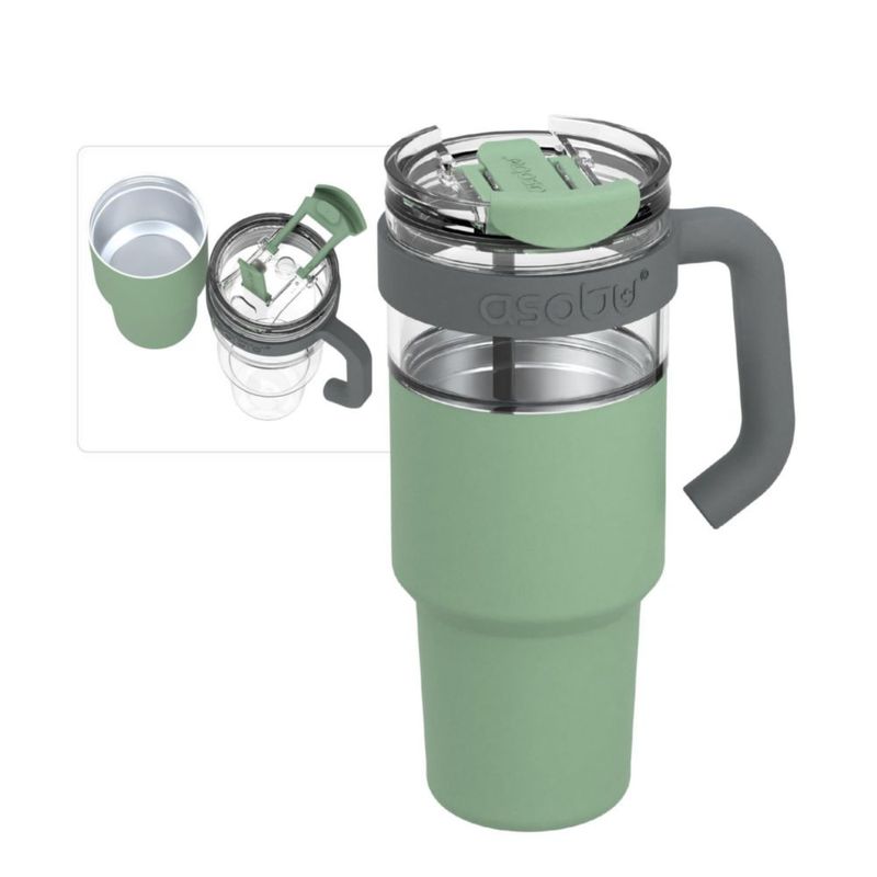 Vaso Asobu 965 ml Verde albahaca con pajilla