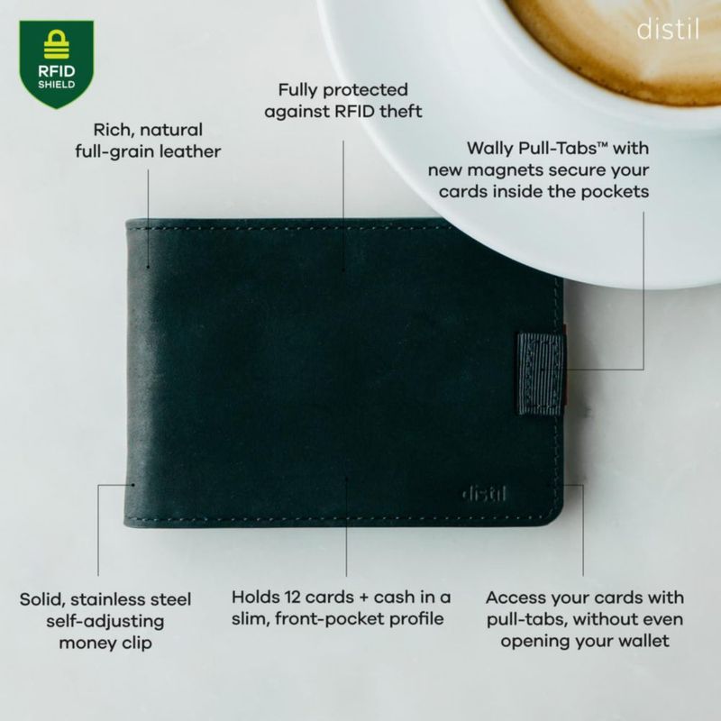 Distil Union Wally Classic Billetera RFID - Sin Ventana de Identificación - Billetera Plegable Delgada para Hombre con Clip de Dinero Cuero Premium –