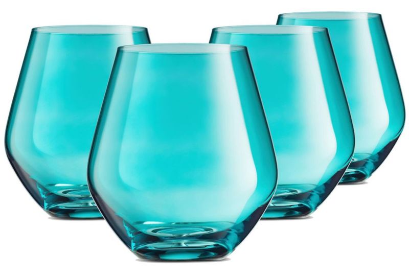 Godinger Copas de Vino sin Tallo Copas para Vino Tinto Juego de 4 500 ml Color Turquesa Fabricación Europea