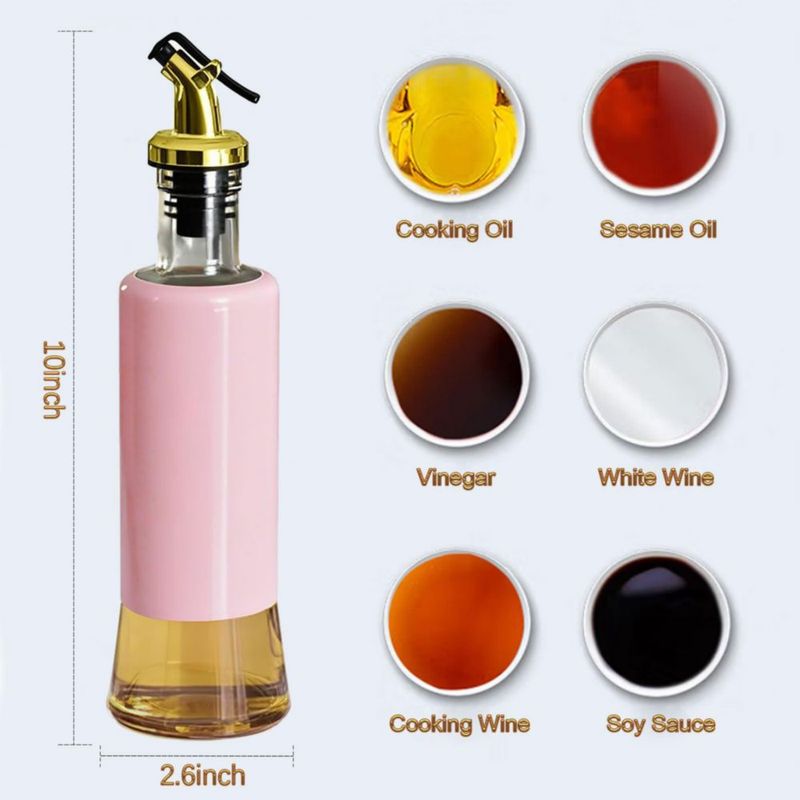 Botella dispensadora de aceite de oliva Miao’er para cocina set de 2 pico dorado anti‑goteo y a prueba de fugas operable con una mano con embudo rosa