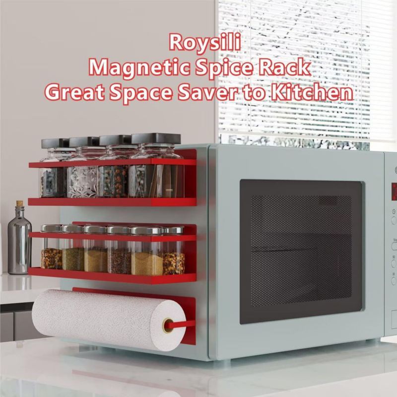 Roysili Estante Magnético para Especias para Refrigerador Estante Ahorrador de Espacio para Nevera Pack de 4 en Rojo con Soporte Magnético para Papel