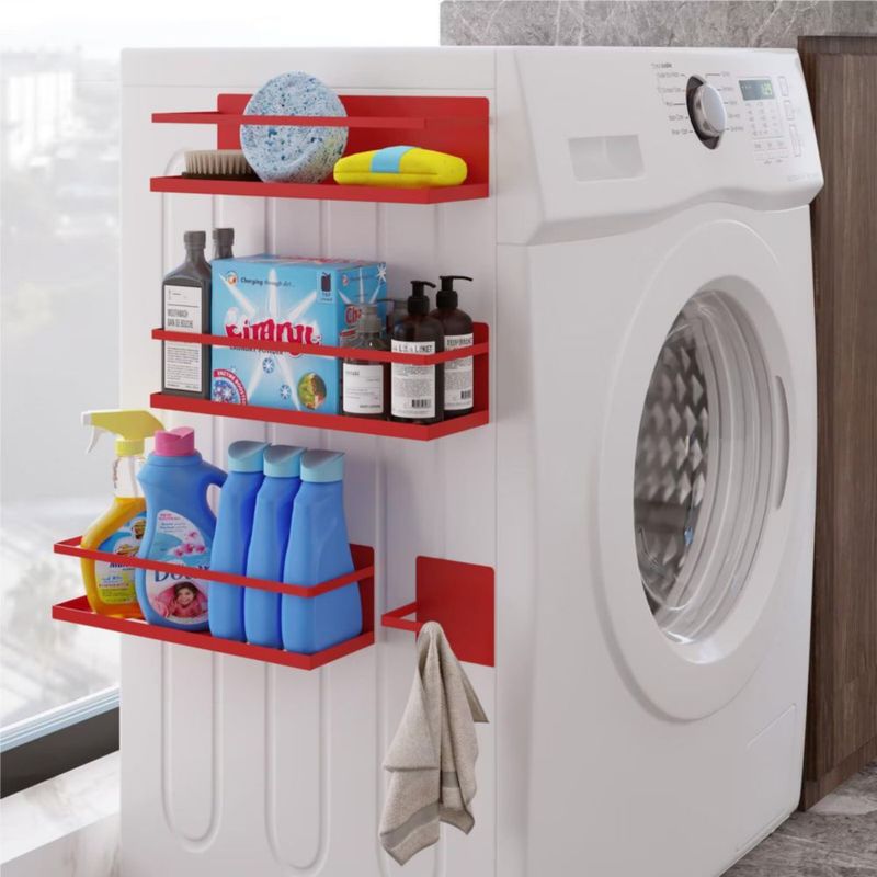 Roysili Estante Magnético para Especias para Refrigerador Estante Ahorrador de Espacio para Nevera Pack de 4 en Rojo con Soporte Magnético para Papel