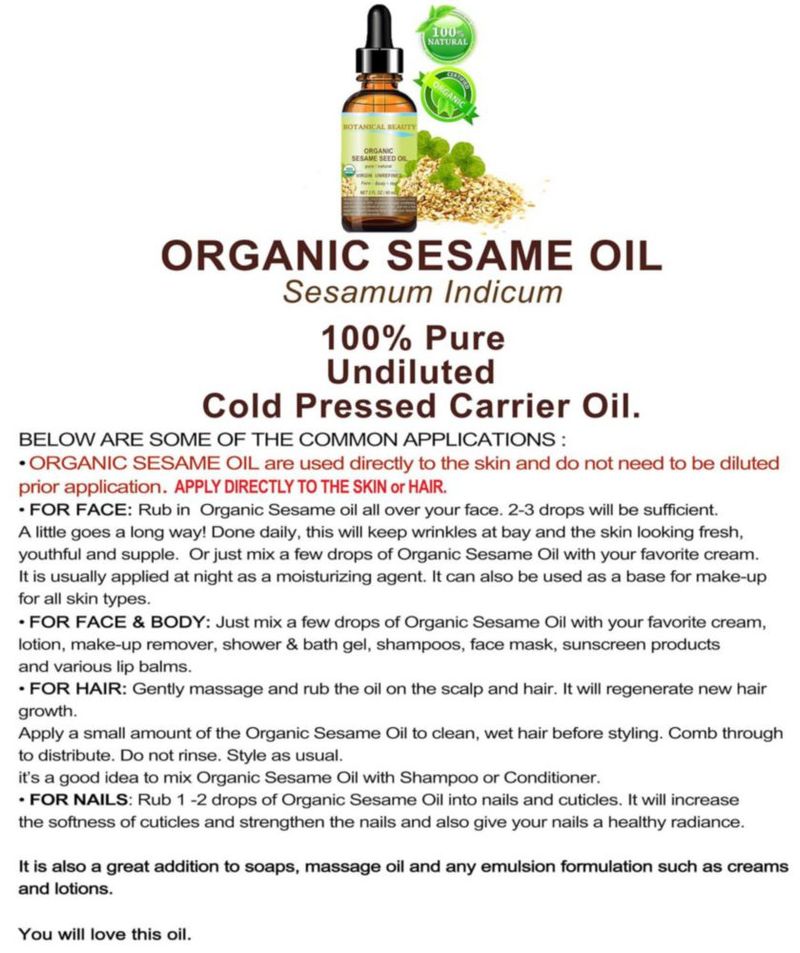 Aceite de Sésamo Virgen Orgánico Botanical Beauty 30 ml