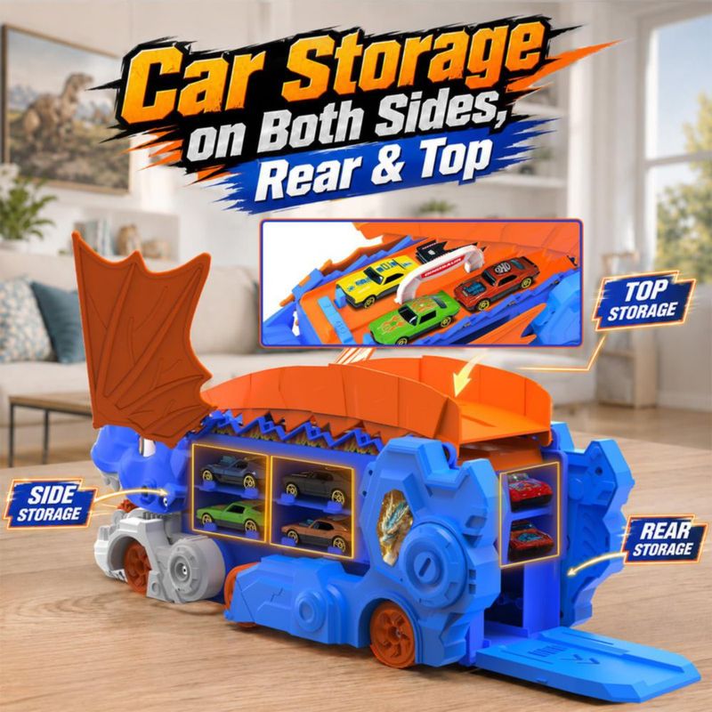 Set de vehículos de juguete VATOS: Camión dinosaurio con 6 coches