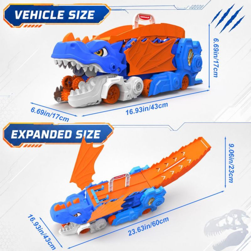 Set de vehículos de juguete VATOS: Camión dinosaurio con 6 coches