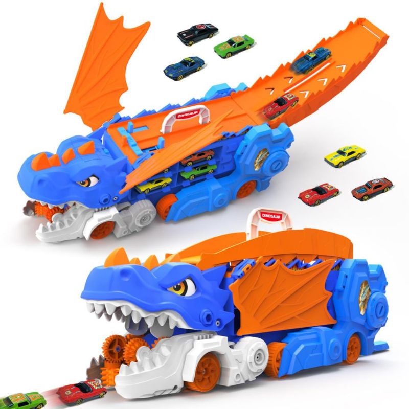 Set de vehículos de juguete VATOS: Camión dinosaurio con 6 coches