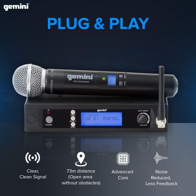 Micrófono Gemini UHF-6100M-R2 256 canales 73 m