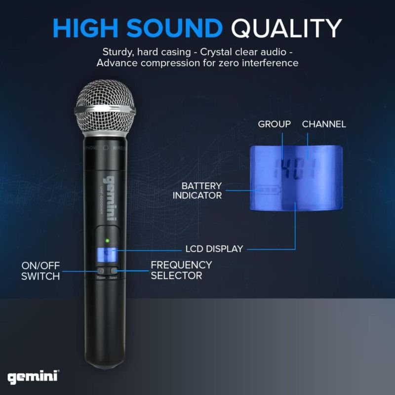 Micrófono Gemini UHF-6100M-R2 256 canales 73 m