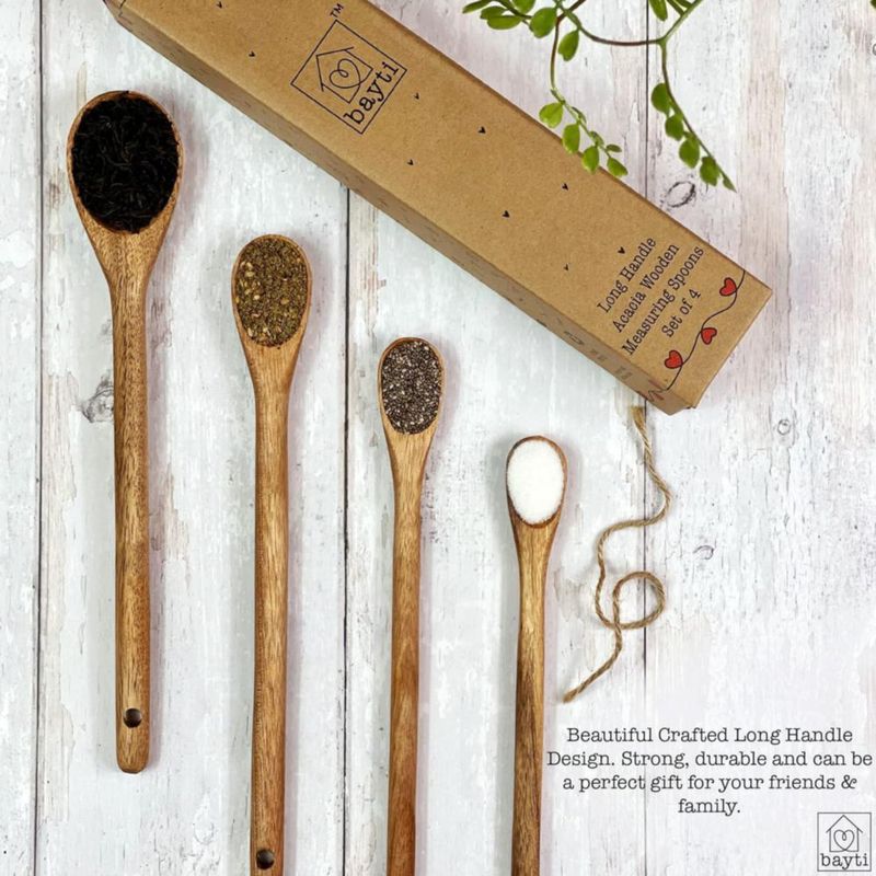 Cucharas Medidoras de Madera de Acacia Bayti – Juego de 4 Piezas