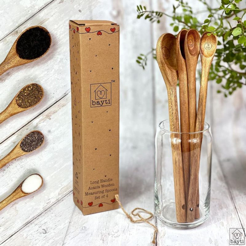 Cucharas Medidoras de Madera de Acacia Bayti – Juego de 4 Piezas